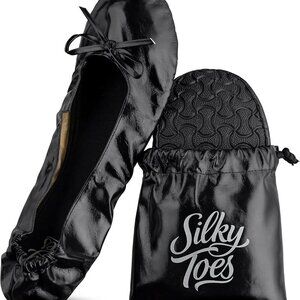 Foldable Ballet Flats for Women PVC Travel Shoes Rubber Sole Black Large